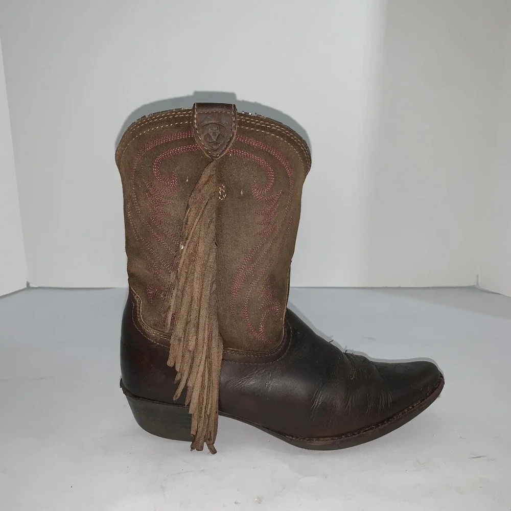 Ariat Boots Girls Size 2 Brown Leather Western Fringe Cowgirl Riding 10011908